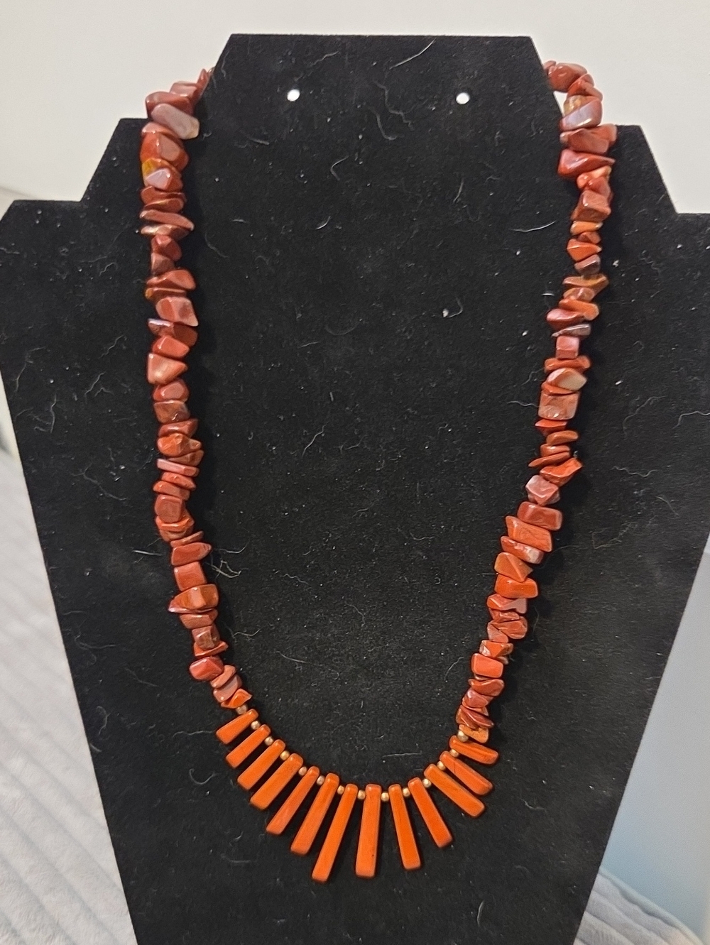 Vintage Southwestern Red Jasper & Branch Coral Fringe Necklace